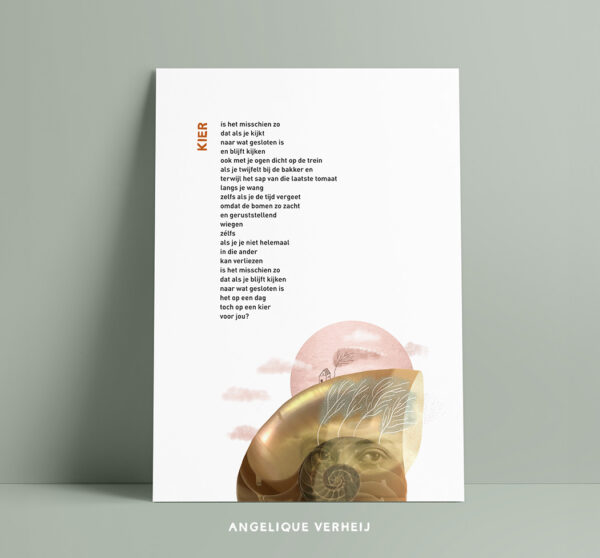 voorbeeld van witte kaart met gedicht en een collage met een slakkenhuis