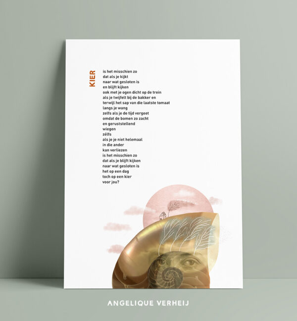 voorbeeld van witte kaart met gedicht en een collage met een slakkenhuis